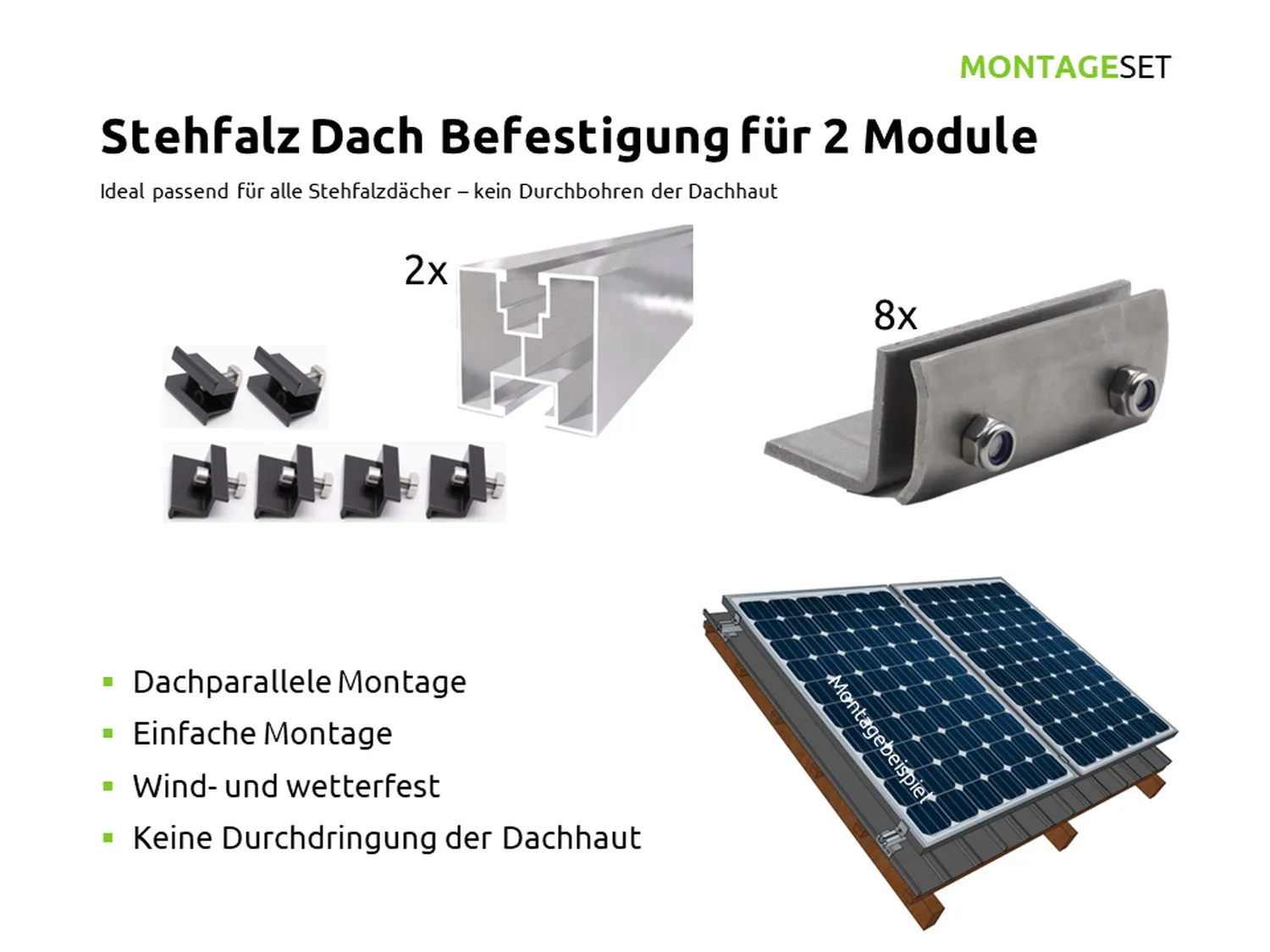 Stehfalz Dach Befestigung für 2 Module