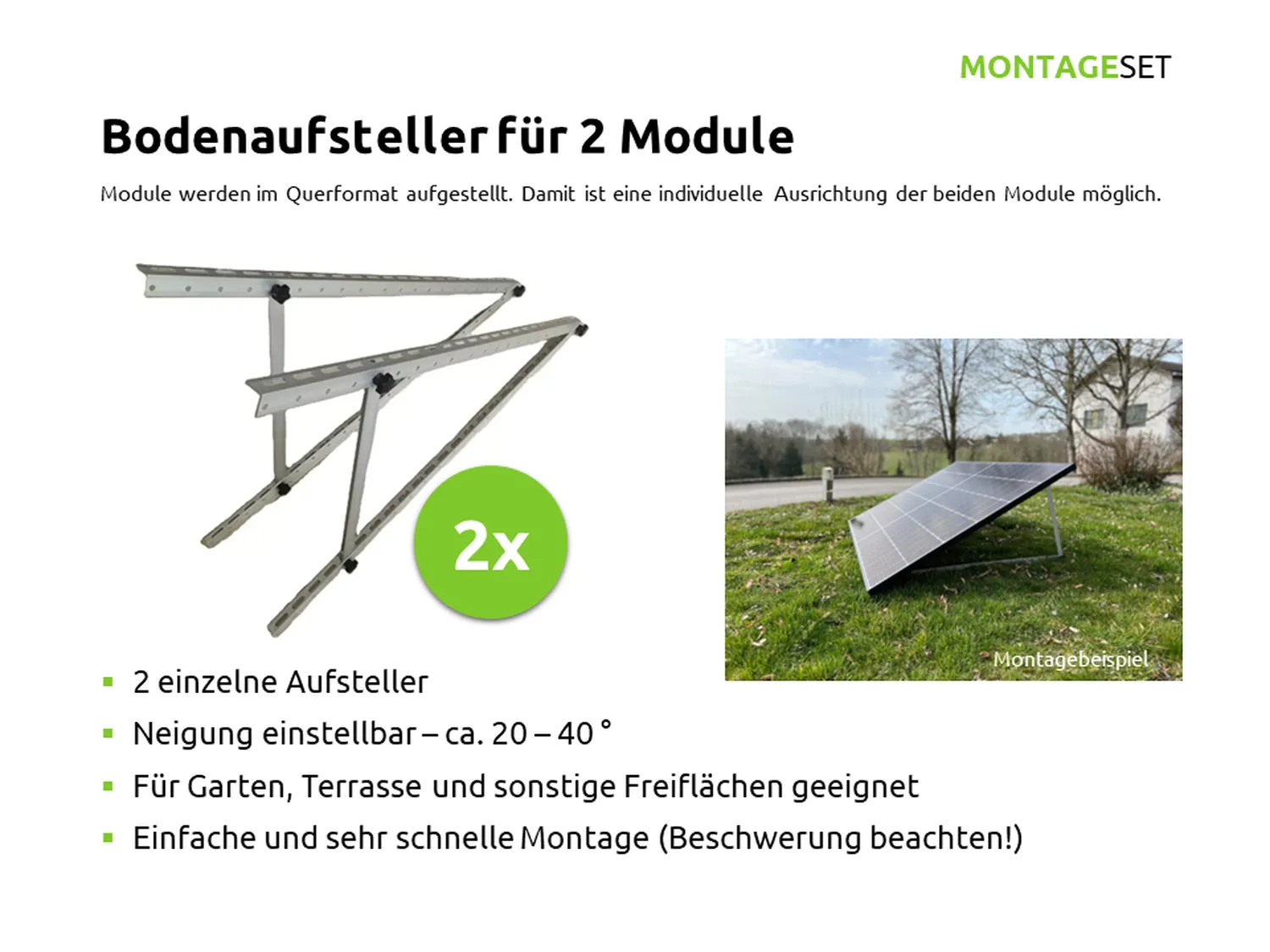 Bodenaufsteller für 2 Module horizontal