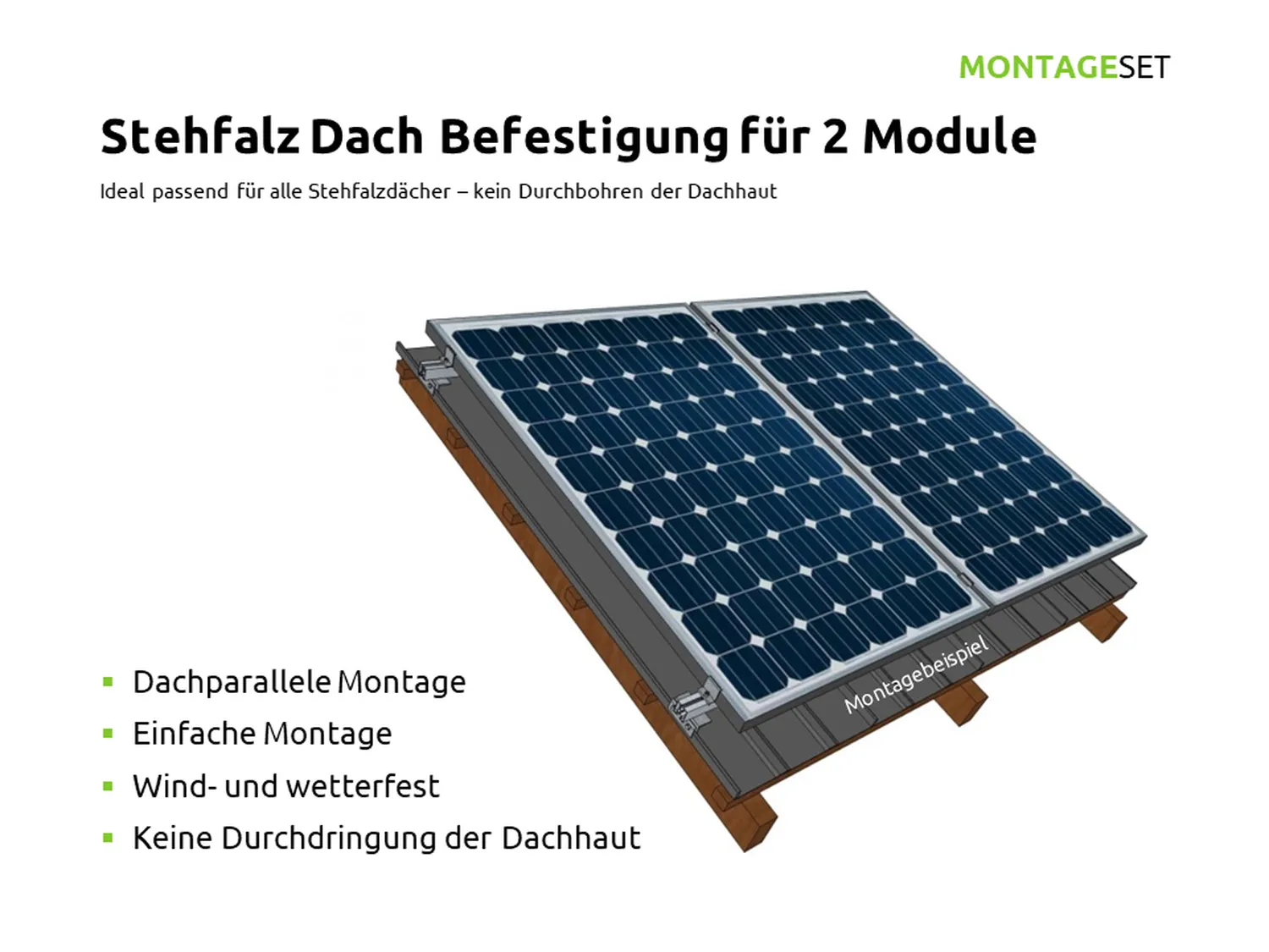 Stehfalz Dach Befestigung für 2 Module