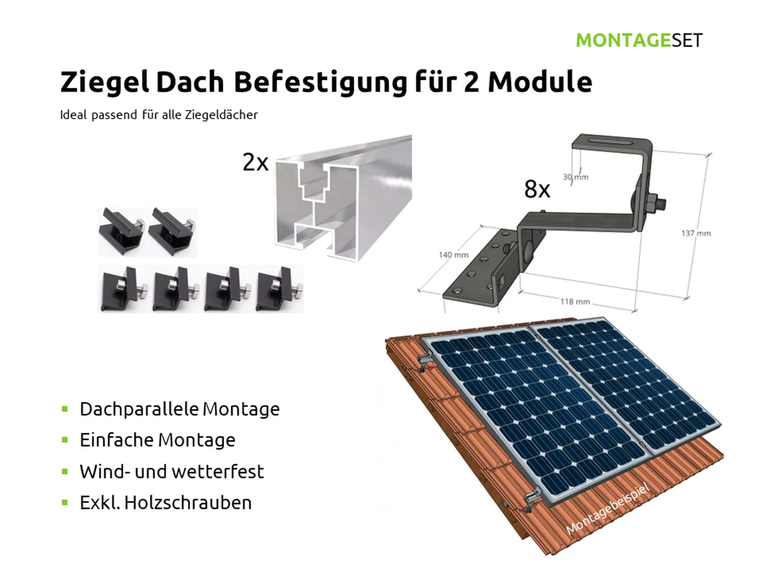 Ziegel Dach Befestigung für 2 Module